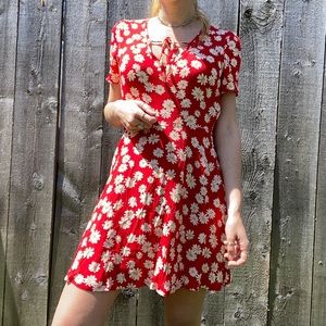 Forever 21 Red Daisy Sundress with Neck Tie Detail